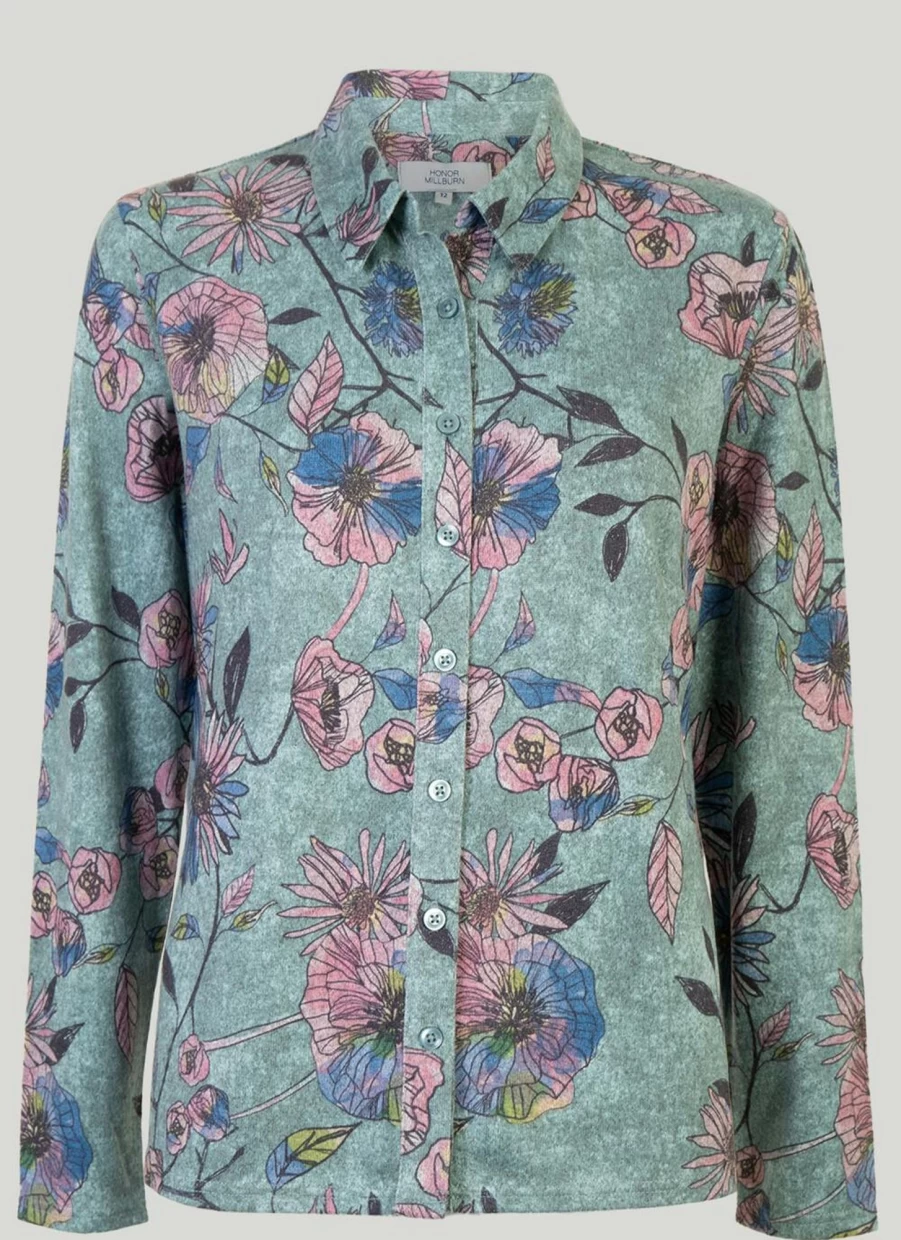Honor Millburn Women's Printed Jersey Blouse - Stylish Casual Top for Everyday Wear